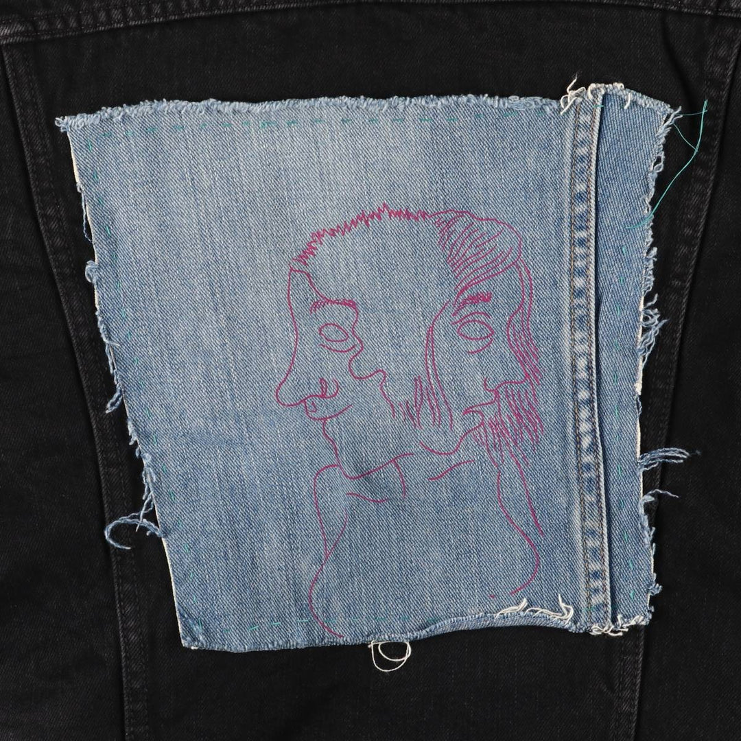 Levi's Black Denim Boa Jacket, Men's Size M cotton black type Vintage Second Hand