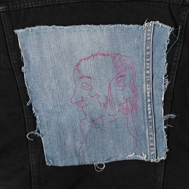 Levi's Black Denim Boa Jacket, Men's Size M cotton black type Vintage Second Hand