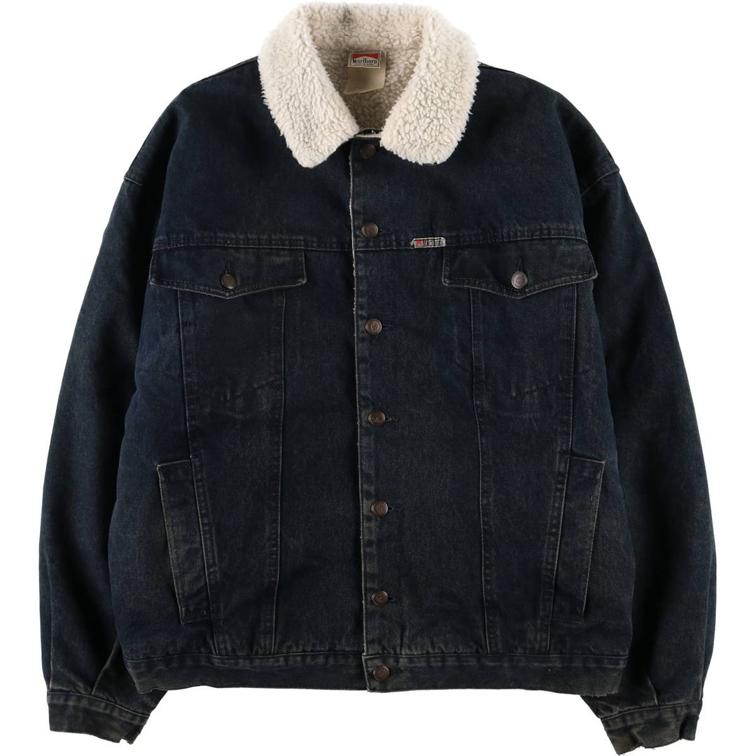 Marlboro Leisure Wear Black Denim Boa Jacket, Men's Size XL, Vintage cotton black type Vintage Second Hand