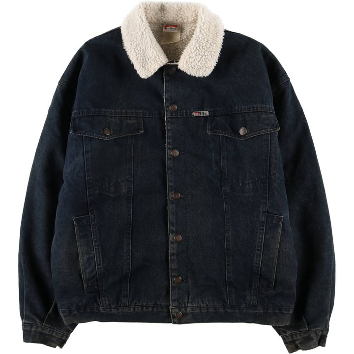 Marlboro Leisure Wear Black Denim Boa Jacket, Men's Size XL, Vintage cotton black type Vintage Second Hand