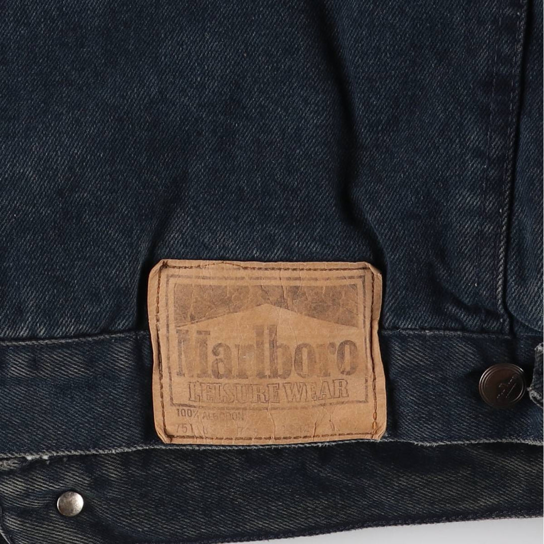 Marlboro Leisure Wear Black Denim Boa Jacket, Men's Size XL, Vintage cotton black type Vintage Second Hand