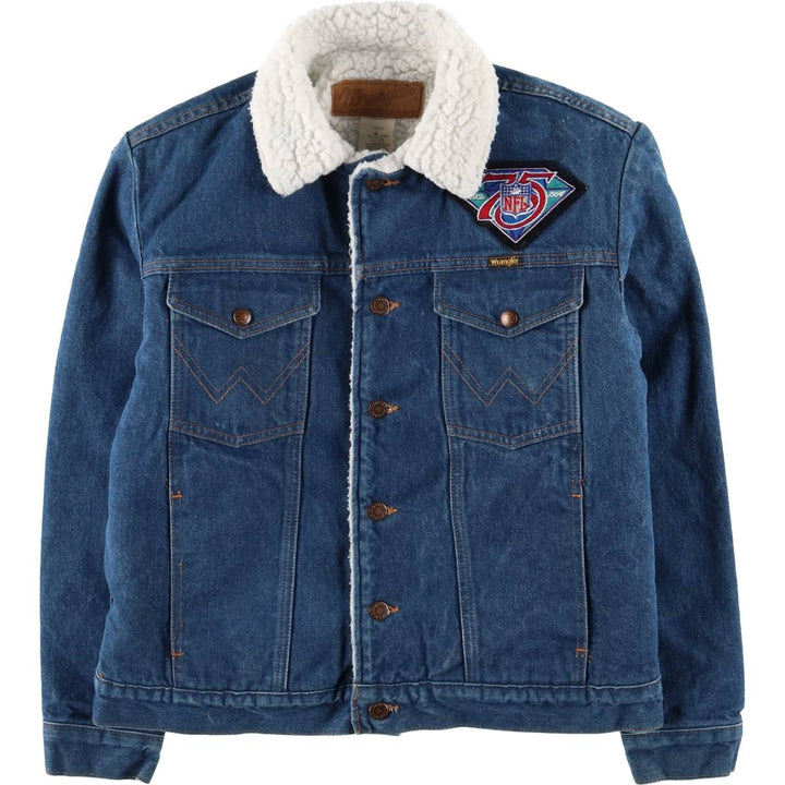 Vintage '90'S Wrangler NFL Eagle Pattern Stars and Stripes Denim Jacket, Made in USA, Men's Size Medium cotton blue type Vintage Second Hand
