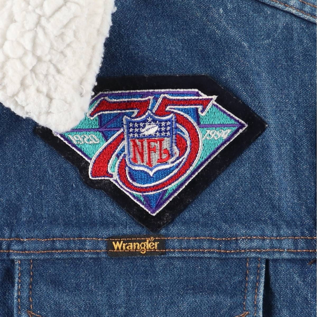 Vintage '90'S Wrangler NFL Eagle Pattern Stars and Stripes Denim Jacket, Made in USA, Men's Size Medium cotton blue type Vintage Second Hand