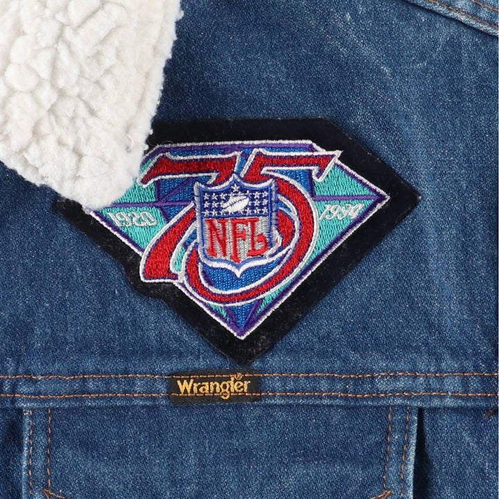 Vintage '90'S Wrangler NFL Eagle Pattern Stars and Stripes Denim Jacket, Made in USA, Men's Size Medium cotton blue type Vintage Second Hand