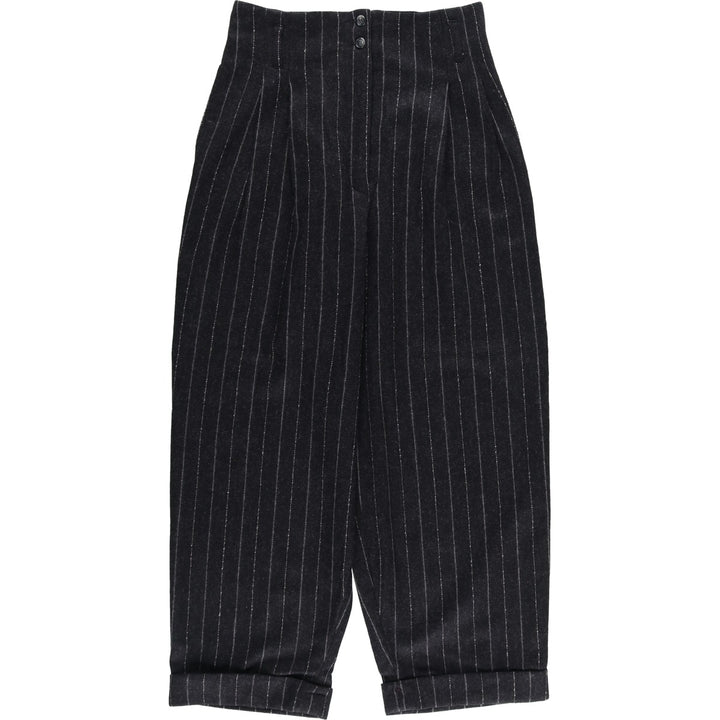 EXPRESS Stripe Pattern Two-Pleated Wool Slacks, Made in USA, Women's Size M (W26) wool black type Vintage Second Hand