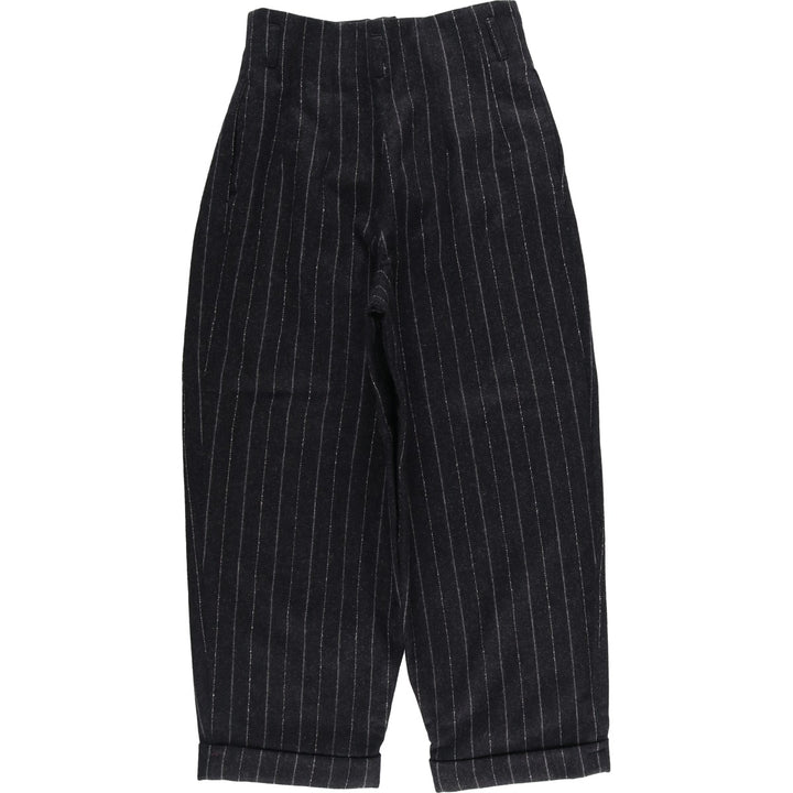 EXPRESS Stripe Pattern Two-Pleated Wool Slacks, Made in USA, Women's Size M (W26) wool black type Vintage Second Hand