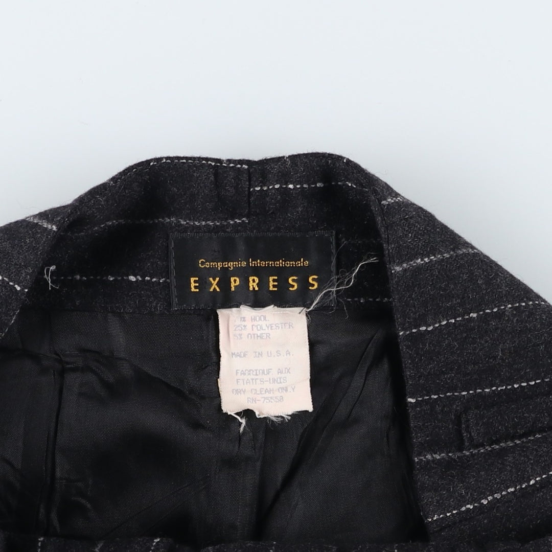 EXPRESS Stripe Pattern Two-Pleated Wool Slacks, Made in USA, Women's Size M (W26) wool black type Vintage Second Hand