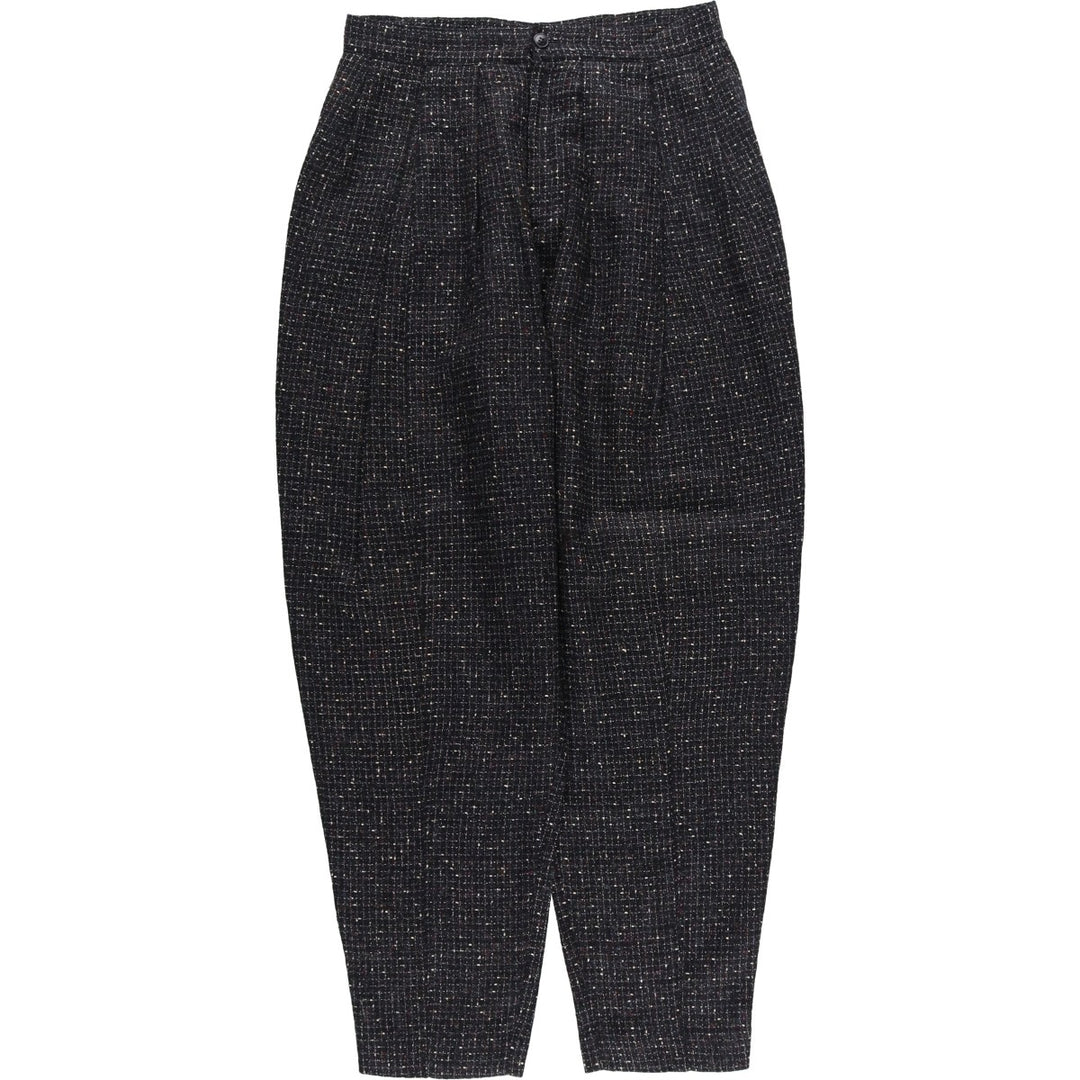 Vintage 1990'S Finity Check Pattern Three-Pleated Tweed Wool Slacks, Made in USA, Women's Size L (W28) wool black type Vintage Second Hand