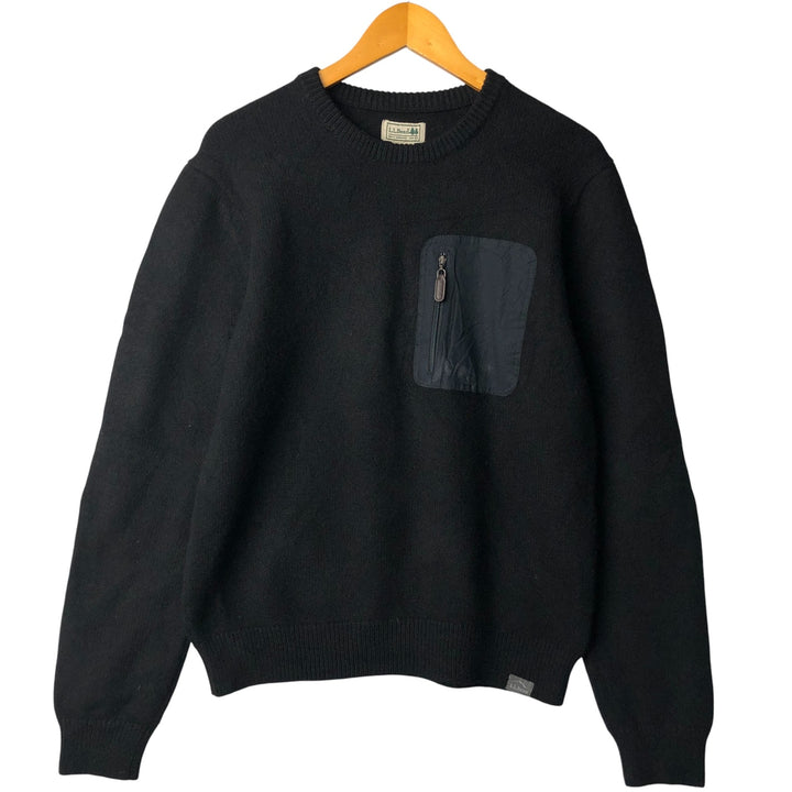 2000'S LLBean Lambswool Knit Sweater, Men's Size Medium Lamb wool black type Vintage Second Hand