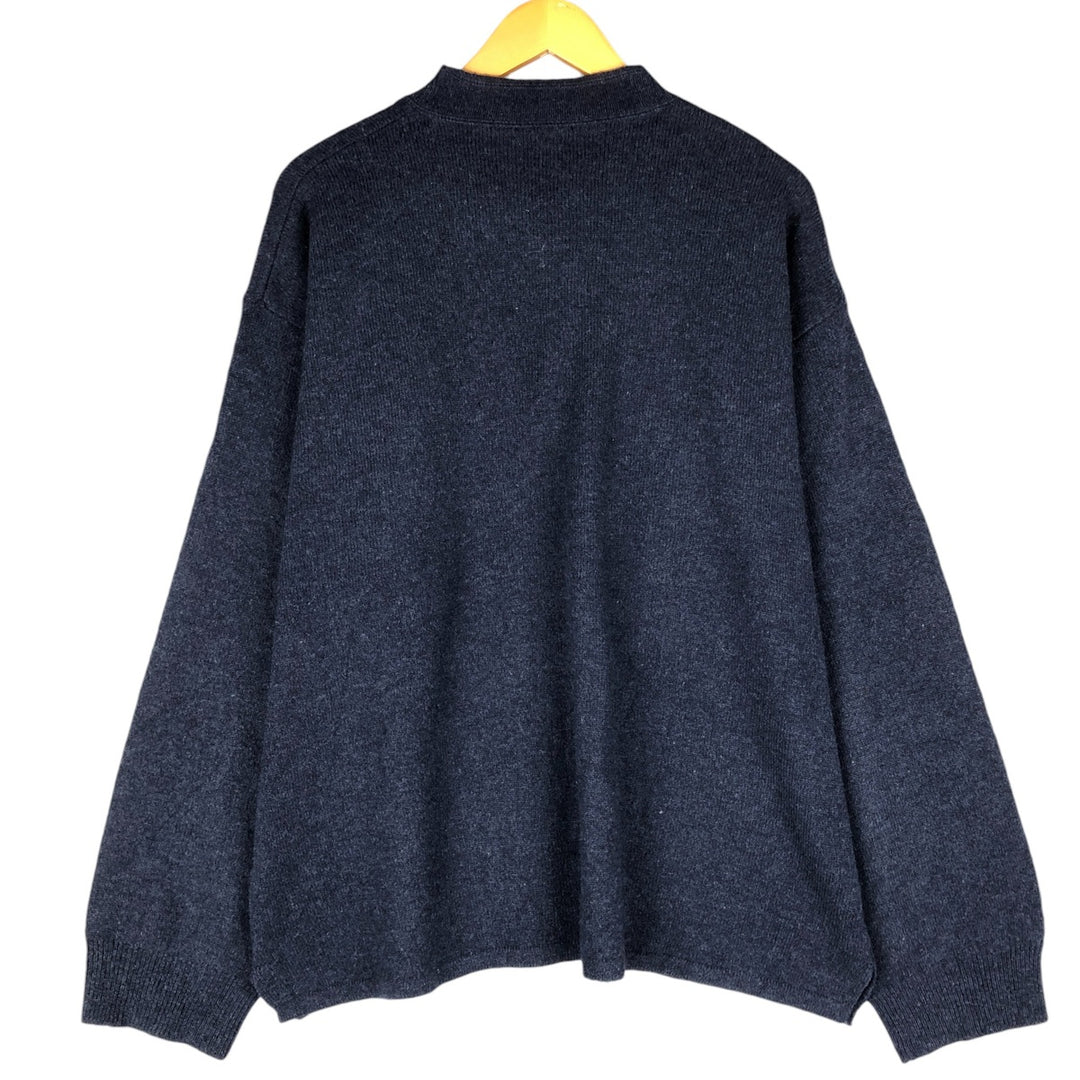 90'S J.Crew Henley Neck Lambswool Knit Sweater, Men's Size XL, Vintage Lamb wool navy blue type Vintage Second Hand