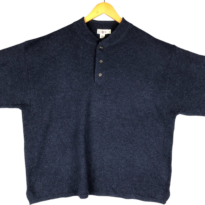 90'S J.Crew Henley Neck Lambswool Knit Sweater, Men's Size XL, Vintage Lamb wool navy blue type Vintage Second Hand
