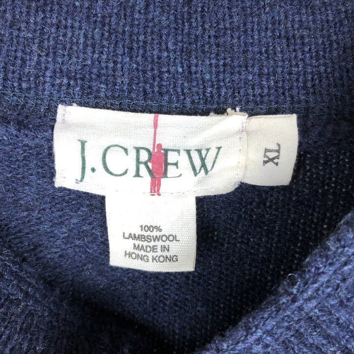 90'S J.Crew Henley Neck Lambswool Knit Sweater, Men's Size XL, Vintage Lamb wool navy blue type Vintage Second Hand