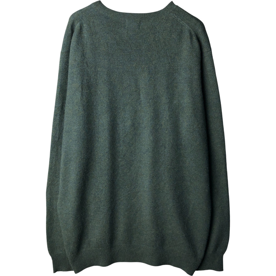 90'S - Vintage LL Bean V-neck cashmere knit sweater, Men's XL Cashmere dark green Vintage Second Hand