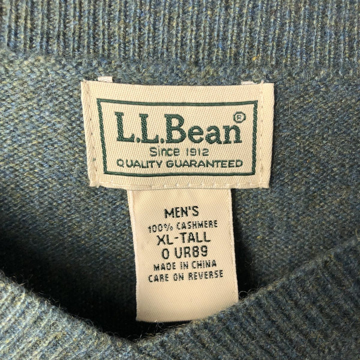 90'S - Vintage LL Bean V-neck cashmere knit sweater, Men's XL Cashmere dark green Vintage Second Hand