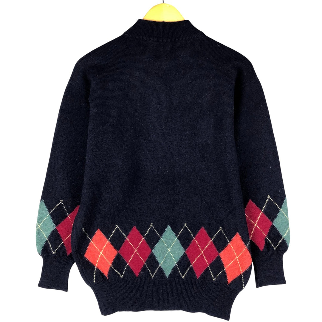 Burberry's Argyle Pattern Mock Neck Lambswool Knit Sweater, Made in Scotland, Men's Size Medium Lamb wool navy blue type Vintage Second Hand