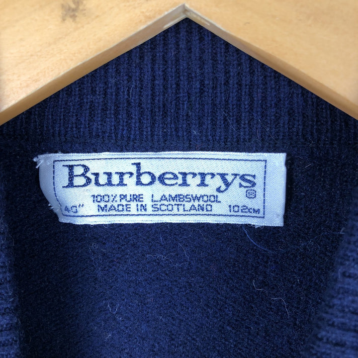 Burberry's Argyle Pattern Mock Neck Lambswool Knit Sweater, Made in Scotland, Men's Size Medium Lamb wool navy blue type Vintage Second Hand