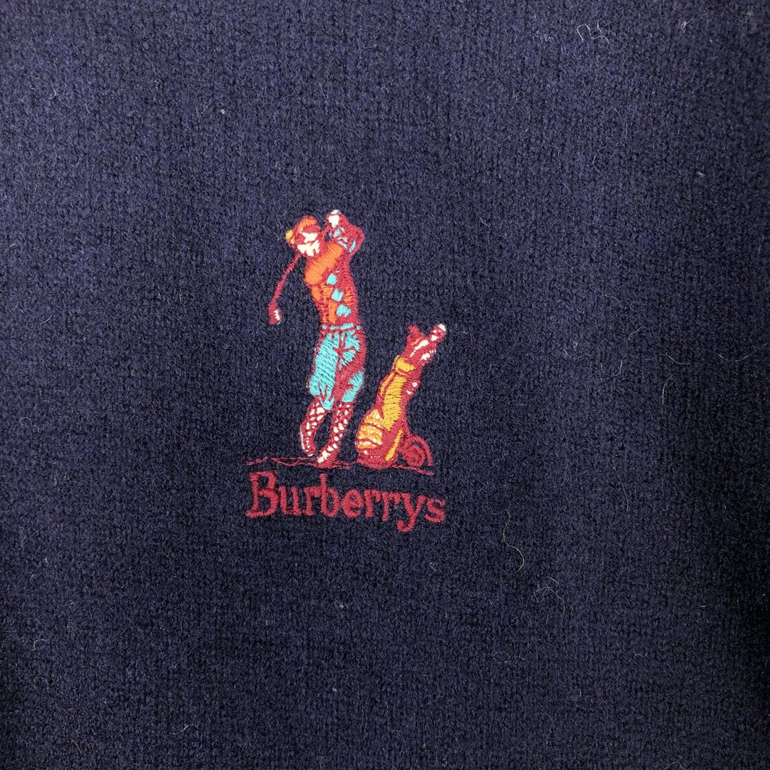 Burberry's Argyle Pattern Mock Neck Lambswool Knit Sweater, Made in Scotland, Men's Size Medium Lamb wool navy blue type Vintage Second Hand