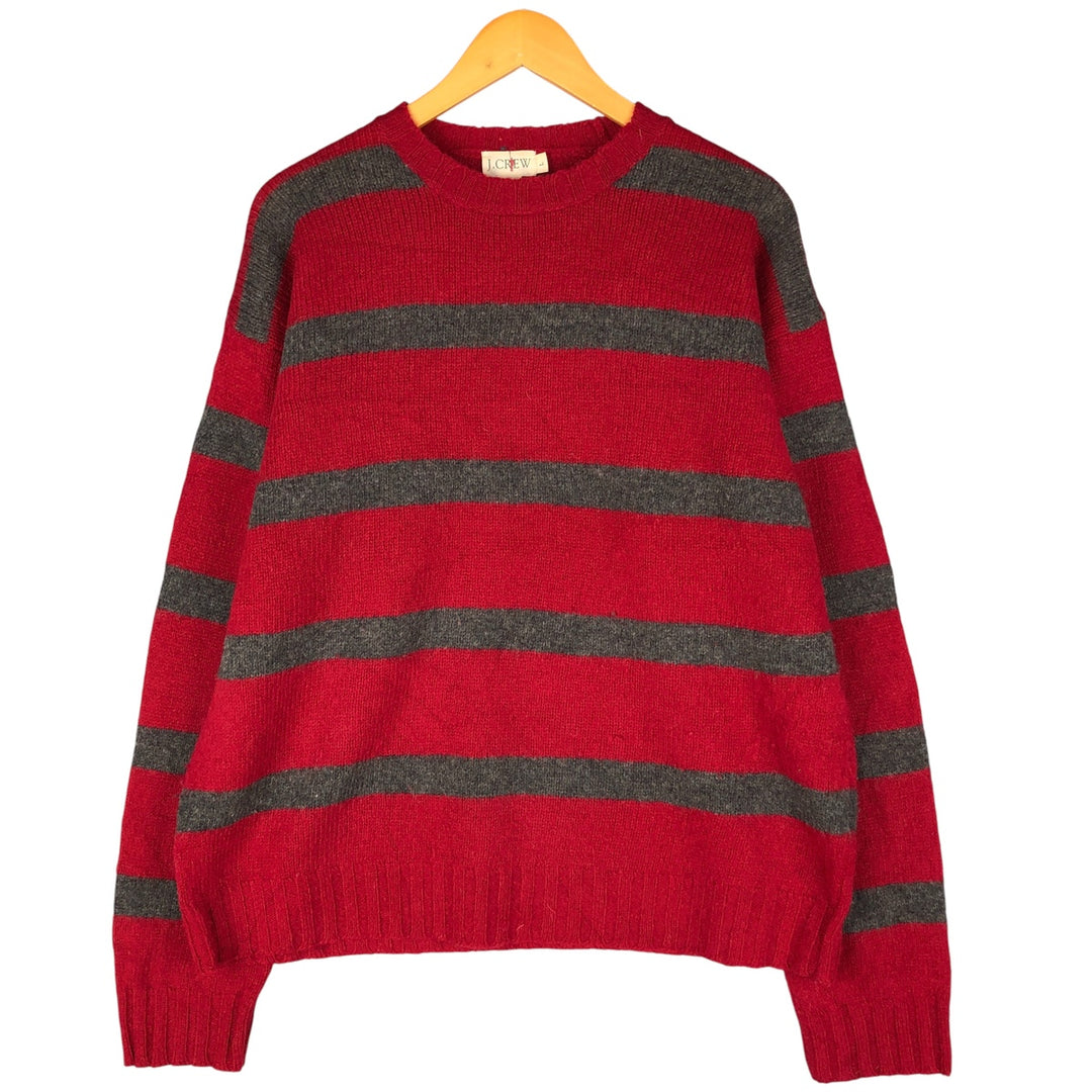90'S J.Crew Striped Pattern Wool Knit Sweater, Men's Size L, Vintage wool red type Vintage Second Hand