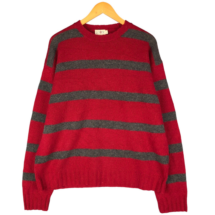 90'S J.Crew Striped Pattern Wool Knit Sweater, Men's Size L, Vintage wool red type Vintage Second Hand
