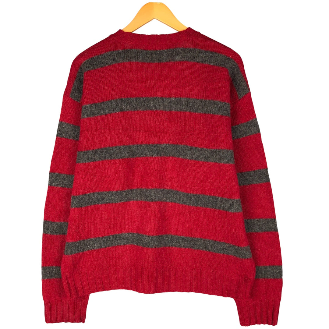 90'S J.Crew Striped Pattern Wool Knit Sweater, Men's Size L, Vintage wool red type Vintage Second Hand
