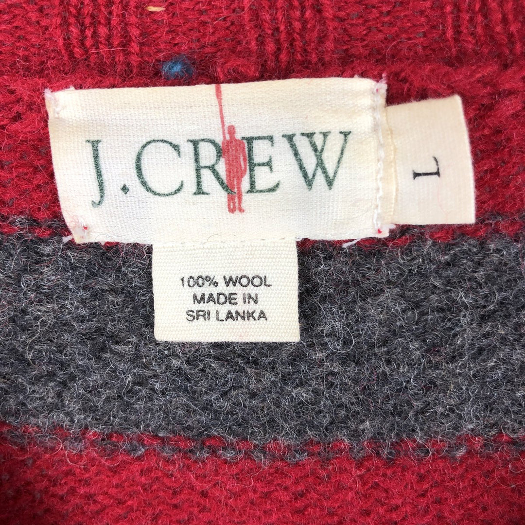 90'S J.Crew Striped Pattern Wool Knit Sweater, Men's Size L, Vintage wool red type Vintage Second Hand