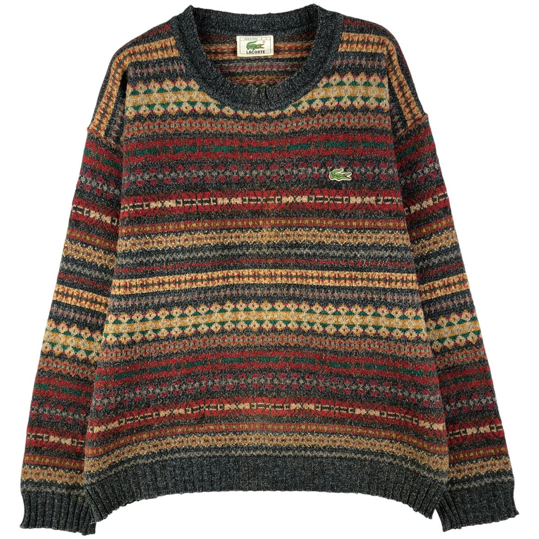 Vintage 1980'S Lacoste Native Pattern Wool Knit Sweater, Size 7, Men's XXL wool Charcoal Vintage Second Hand