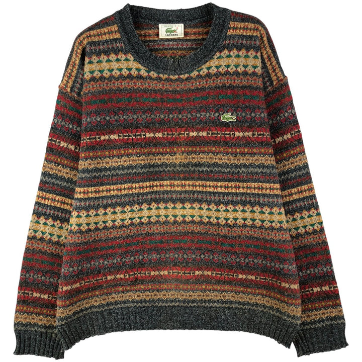 Vintage 1980'S Lacoste Native Pattern Wool Knit Sweater, Size 7, Men's XXL wool Charcoal Vintage Second Hand