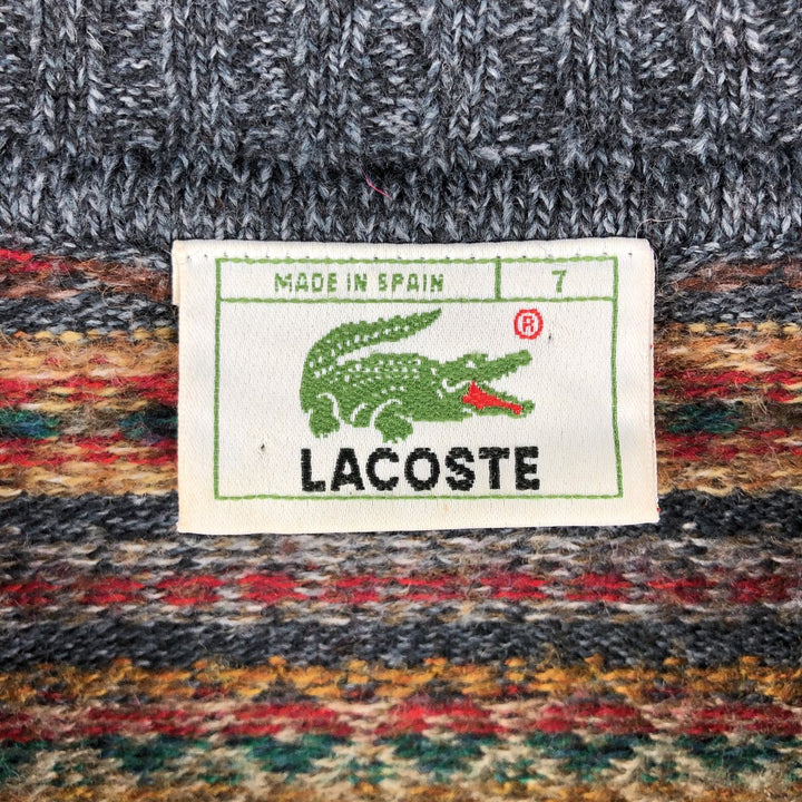 Vintage 1980'S Lacoste Native Pattern Wool Knit Sweater, Size 7, Men's XXL wool Charcoal Vintage Second Hand