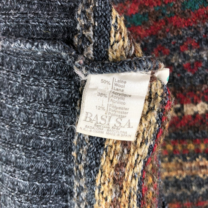 Vintage 1980'S Lacoste Native Pattern Wool Knit Sweater, Size 7, Men's XXL wool Charcoal Vintage Second Hand