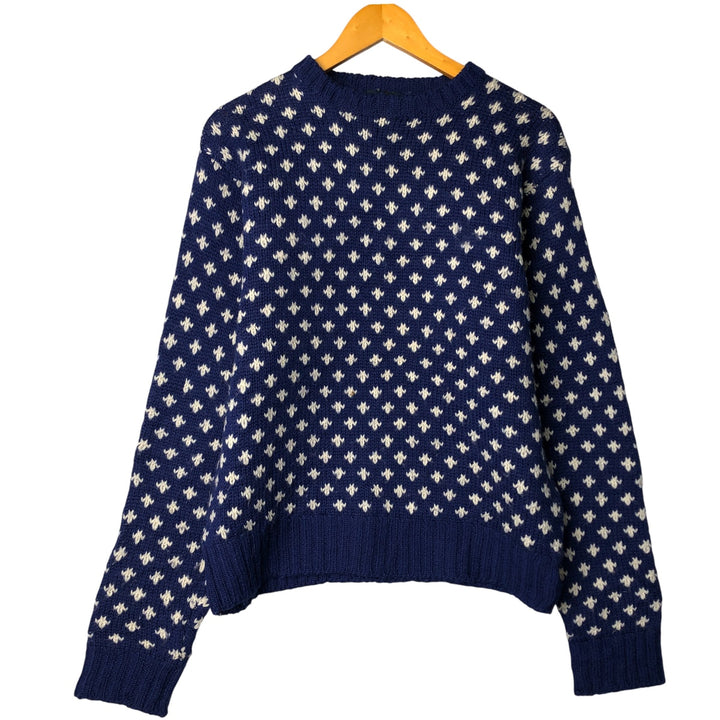 Vintage 90'S J.Crew Birdseye Pattern Wool Knit Sweater, Men's Size L wool blue type Vintage Second Hand