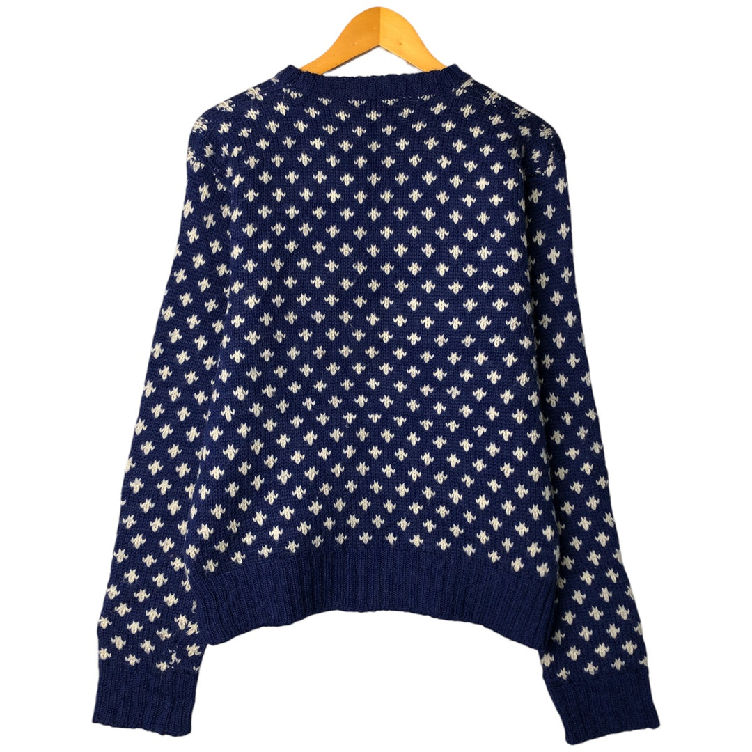 Vintage 90'S J.Crew Birdseye Pattern Wool Knit Sweater, Men's Size L wool blue type Vintage Second Hand