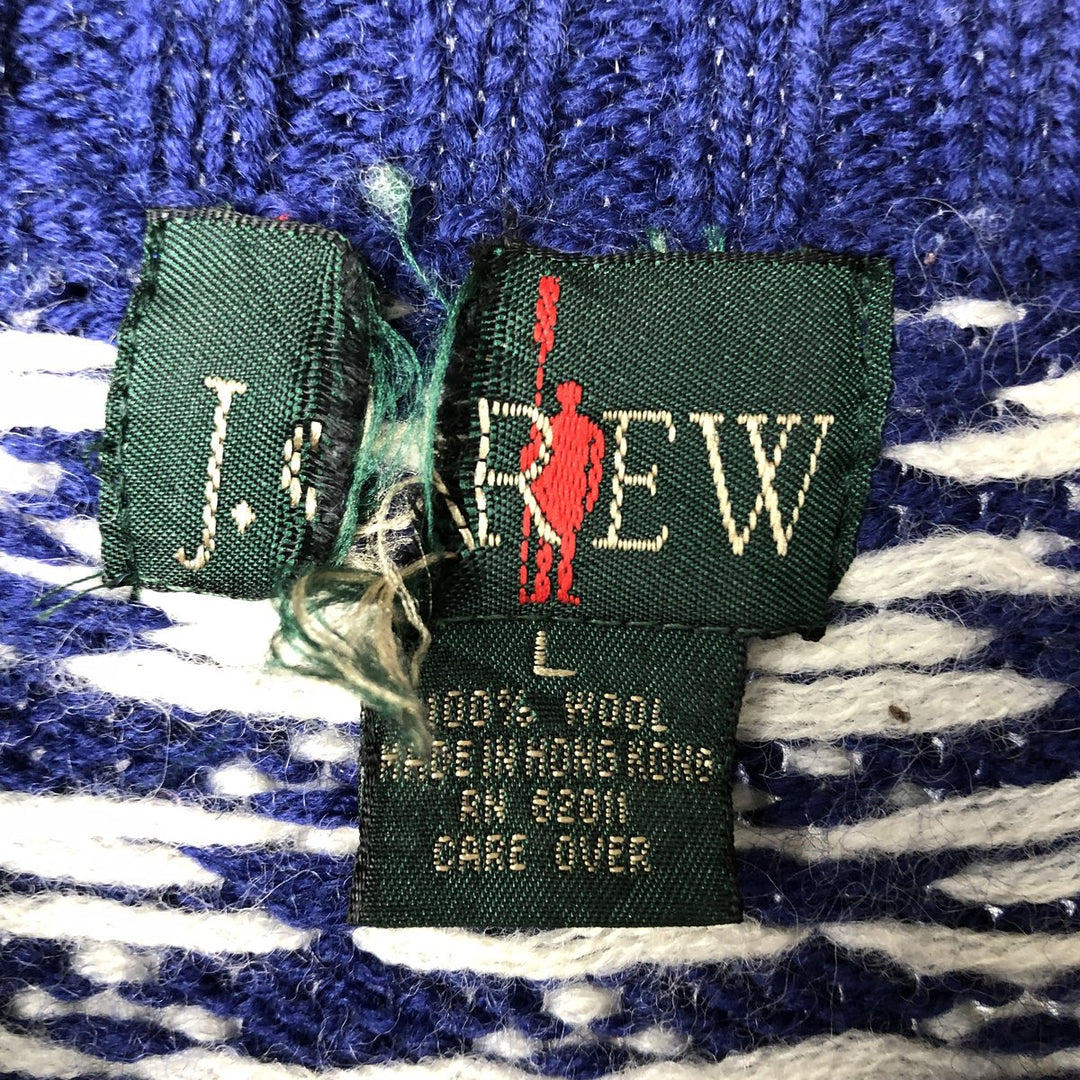 Vintage 90'S J.Crew Birdseye Pattern Wool Knit Sweater, Men's Size L wool blue type Vintage Second Hand