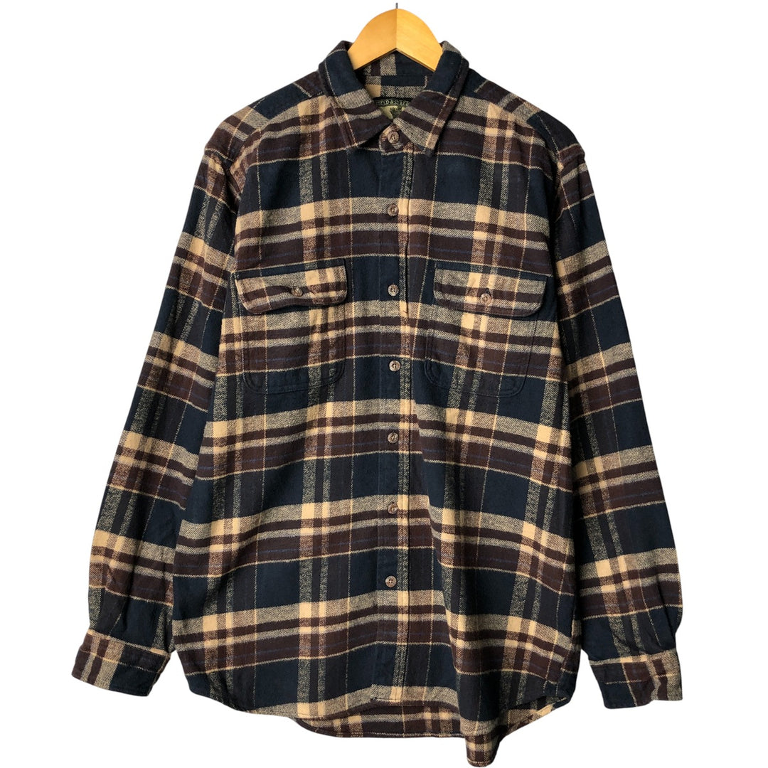 FIELD AND STREAM Long Sleeve Flannel Check Shirt, Men's Size L cotton navy blue type Vintage Second Hand