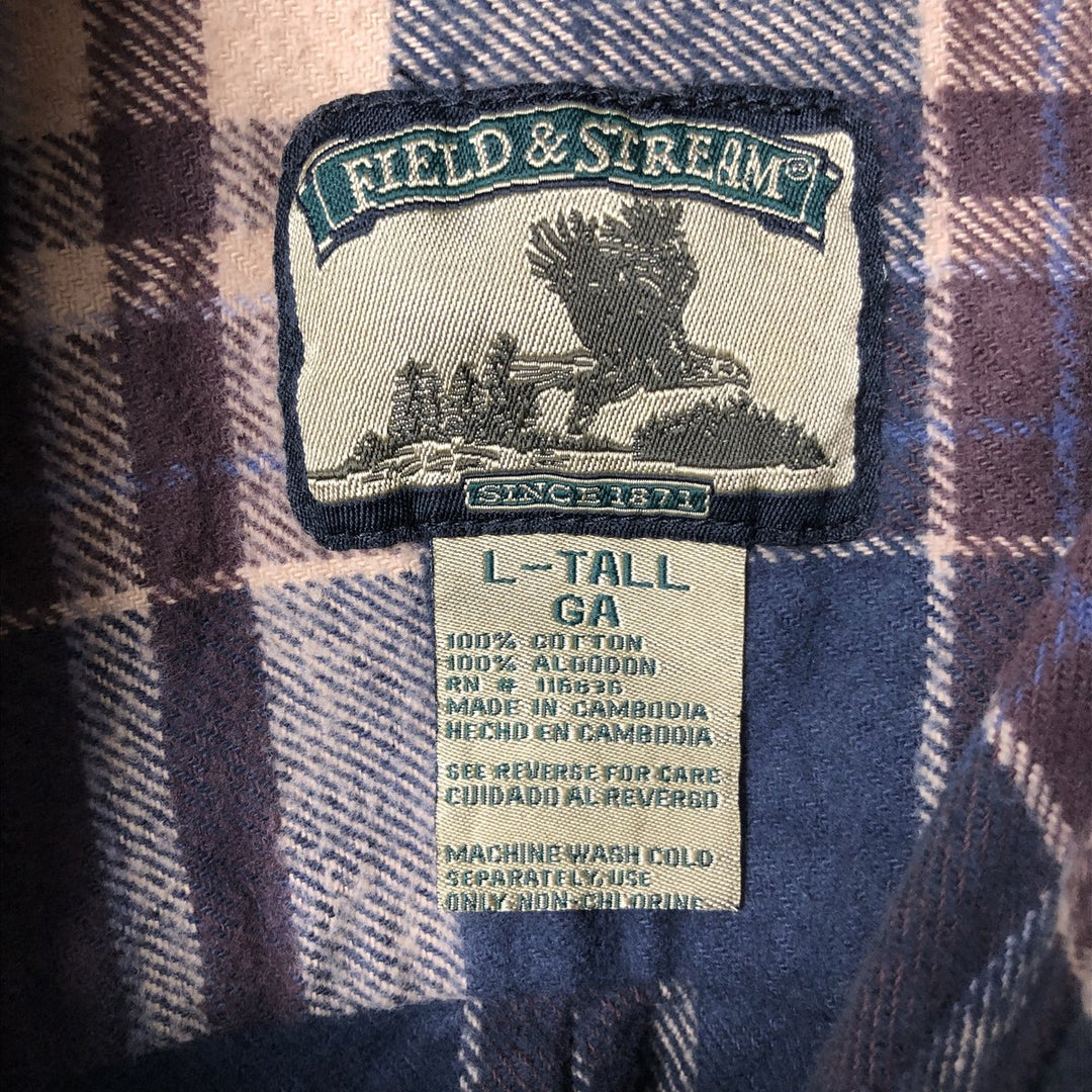 FIELD AND STREAM Long Sleeve Flannel Check Shirt, Men's Size L cotton navy blue type Vintage Second Hand