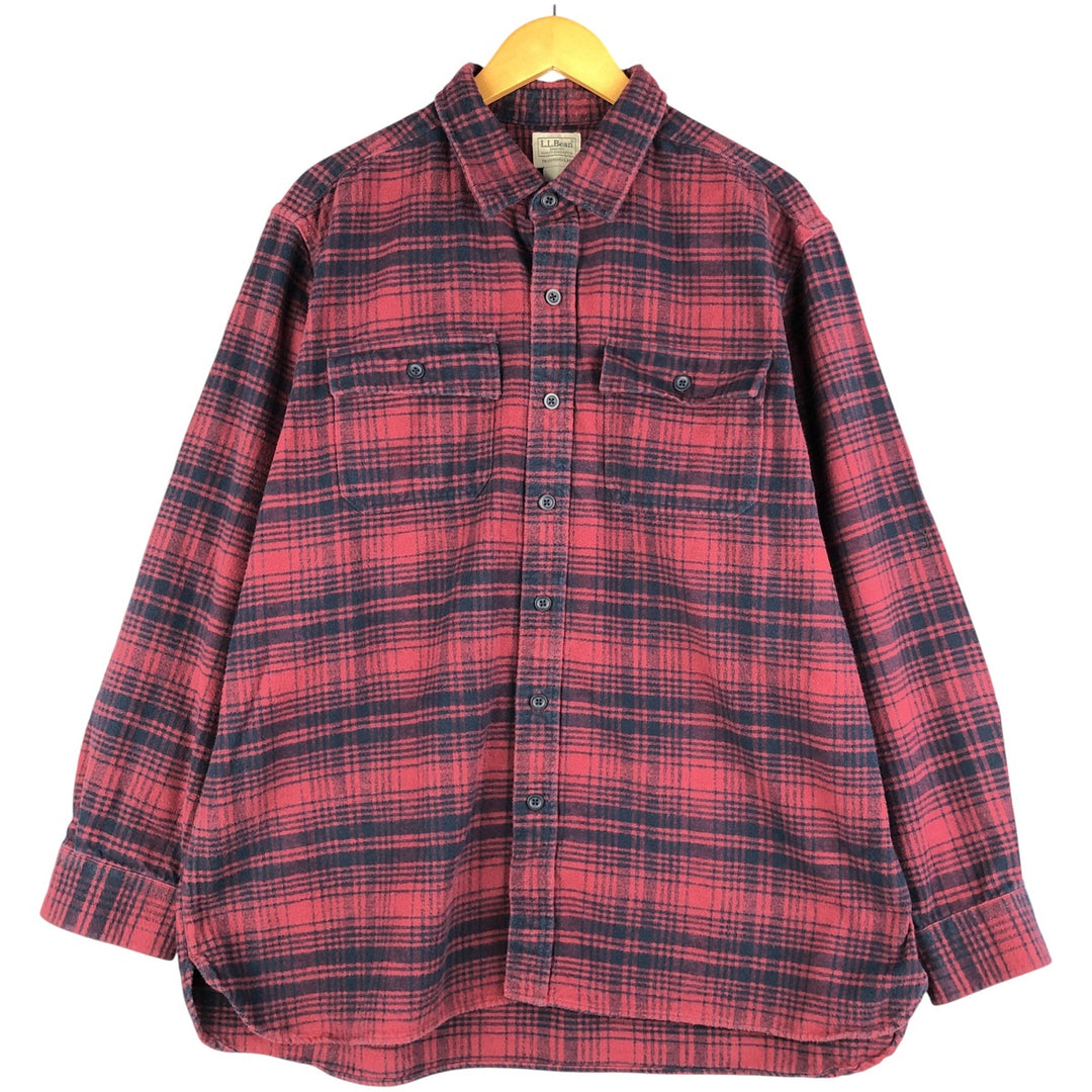 LLBean Check Pattern Long Sleeve Flannel Check Shirt, Men's Size XL cotton red type Vintage Second Hand
