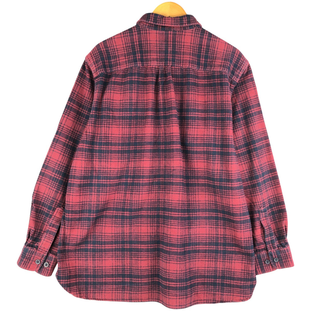LLBean Check Pattern Long Sleeve Flannel Check Shirt, Men's Size XL cotton red type Vintage Second Hand