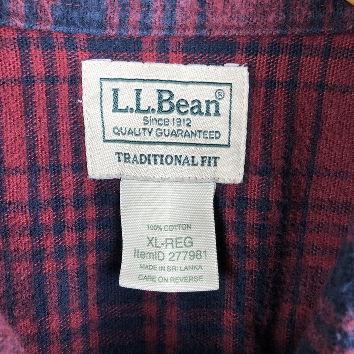 LLBean Check Pattern Long Sleeve Flannel Check Shirt, Men's Size XL cotton red type Vintage Second Hand
