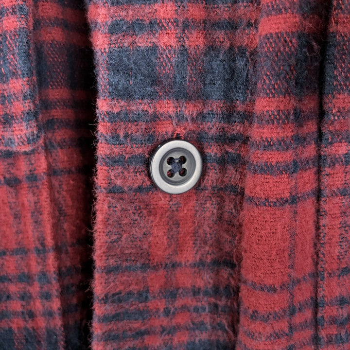 LLBean Check Pattern Long Sleeve Flannel Check Shirt, Men's Size XL cotton red type Vintage Second Hand