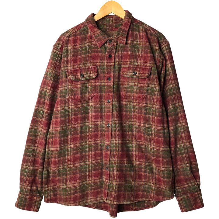 ORVIS Long Sleeve Flannel Check Shirt, Men's XL Size cotton red type reddish brown Vintage Second Hand