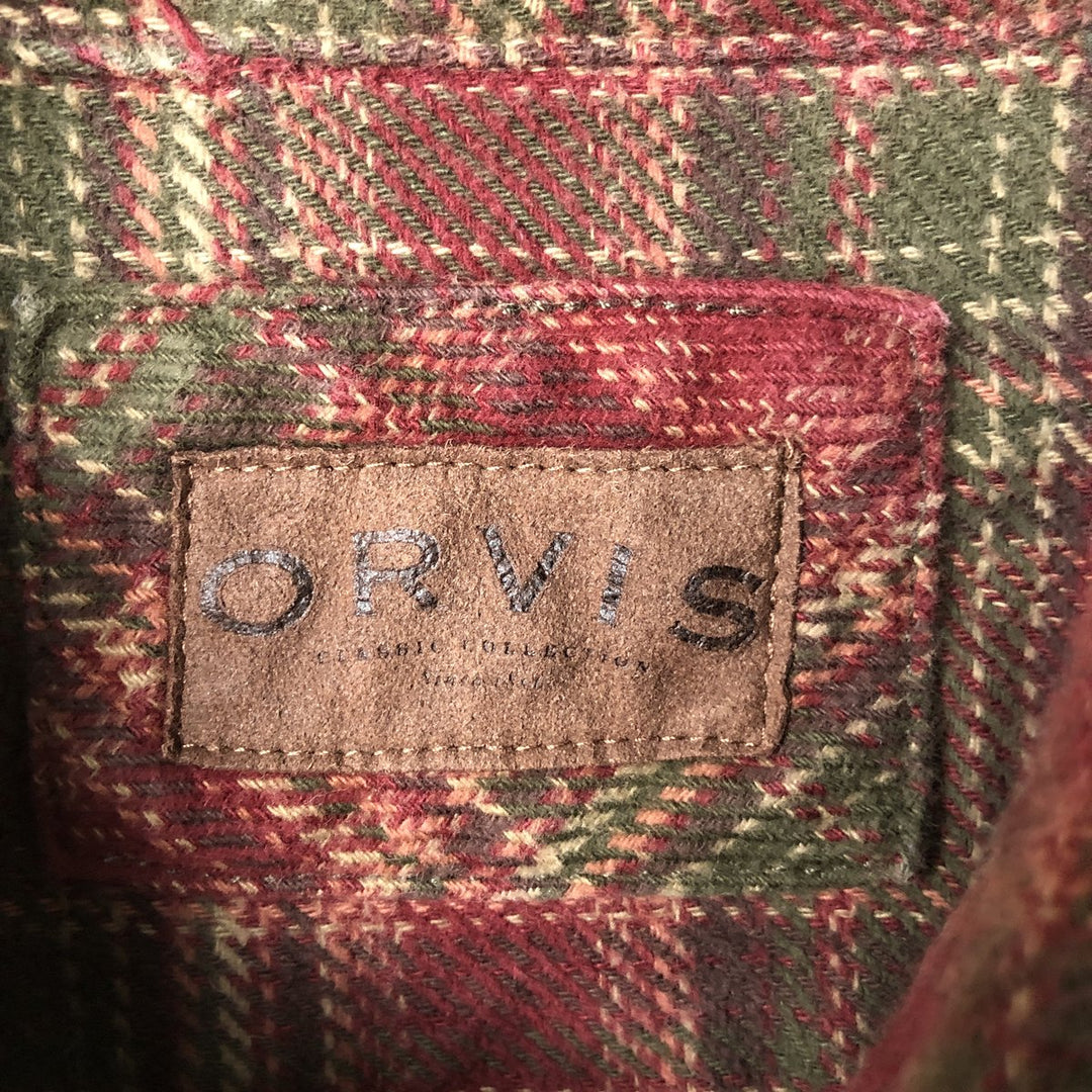 ORVIS Long Sleeve Flannel Check Shirt, Men's XL Size cotton red type reddish brown Vintage Second Hand