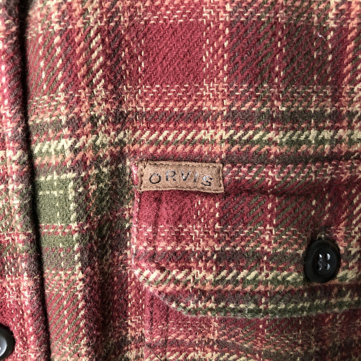 ORVIS Long Sleeve Flannel Check Shirt, Men's XL Size cotton red type reddish brown Vintage Second Hand