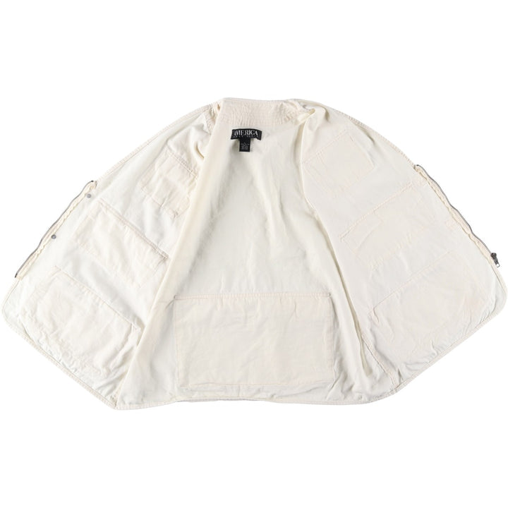 Perry Ellis America Fishing Vest, Men's Size L cotton unbleached Vintage Second Hand