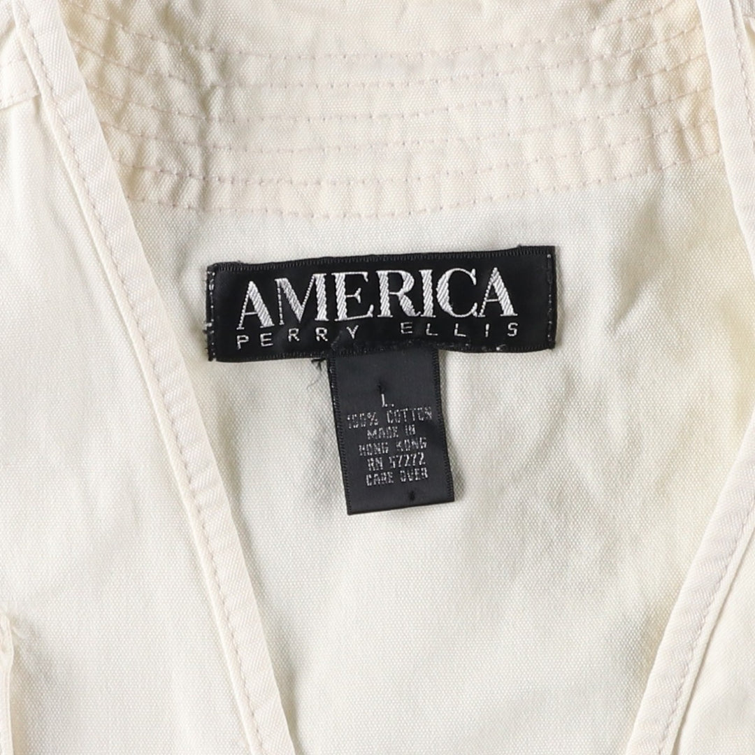 Perry Ellis America Fishing Vest, Men's Size L cotton unbleached Vintage Second Hand