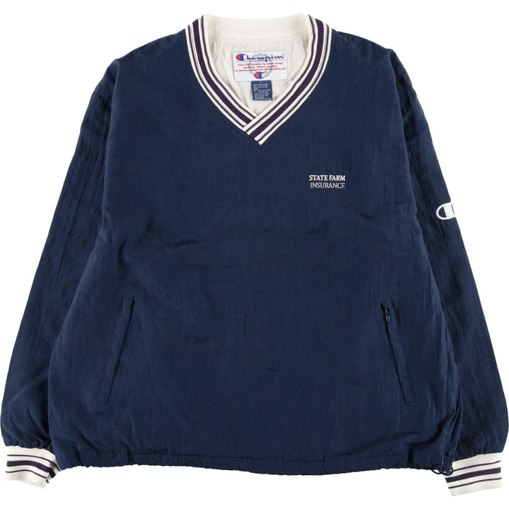90'S Champion V-neck warm-up pullover, men's size L, vintage polyester navy blue type Vintage Second Hand