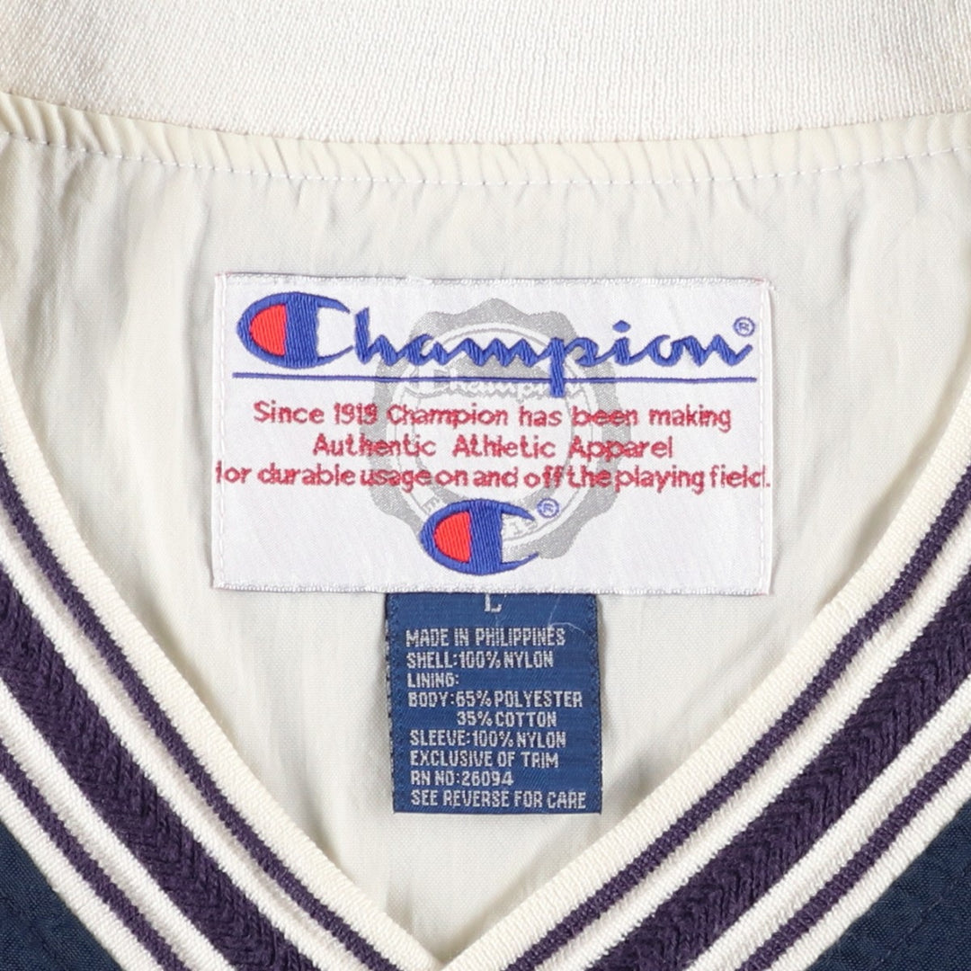 90'S Champion V-neck warm-up pullover, men's size L, vintage polyester navy blue type Vintage Second Hand