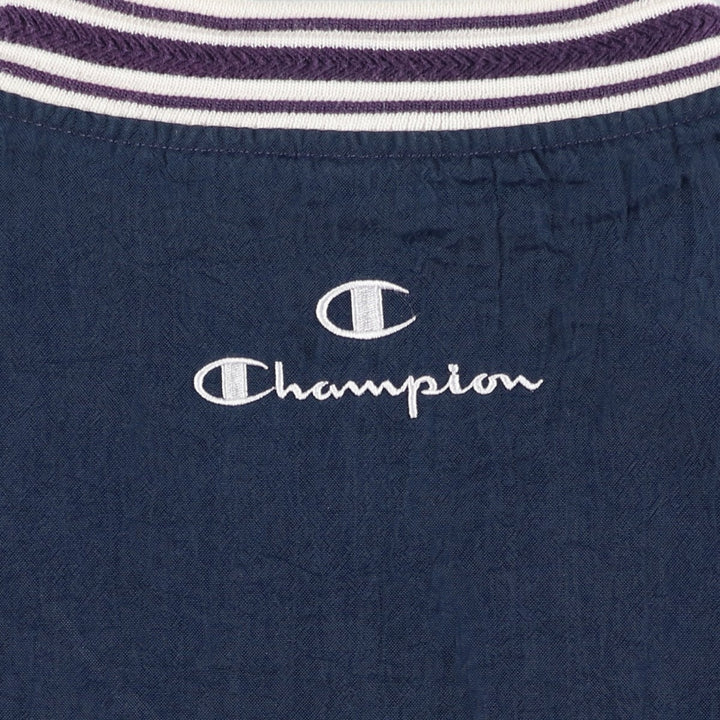 90'S Champion V-neck warm-up pullover, men's size L, vintage polyester navy blue type Vintage Second Hand