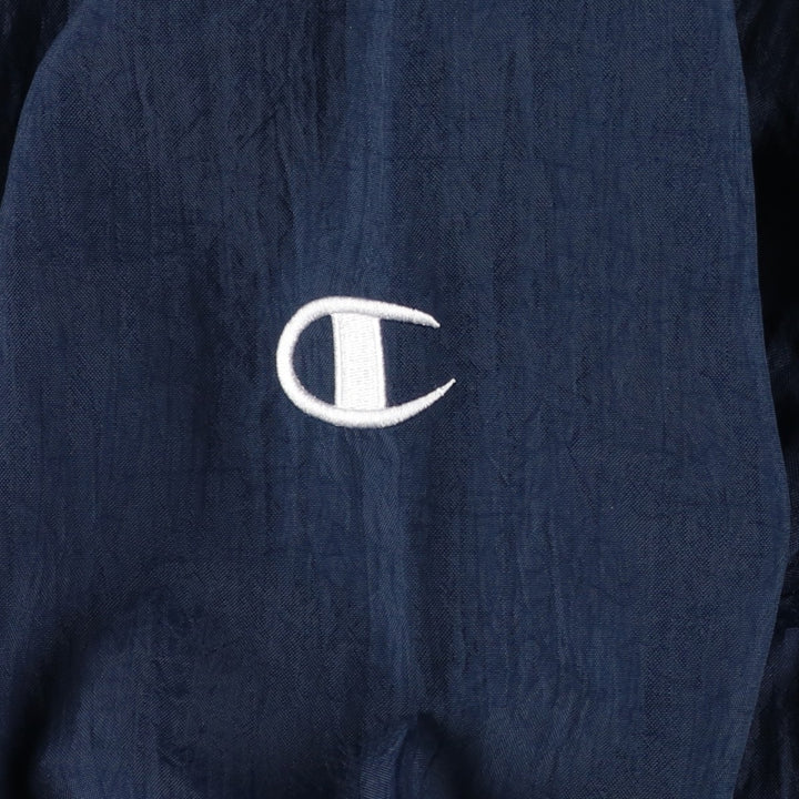 90'S Champion V-neck warm-up pullover, men's size L, vintage polyester navy blue type Vintage Second Hand