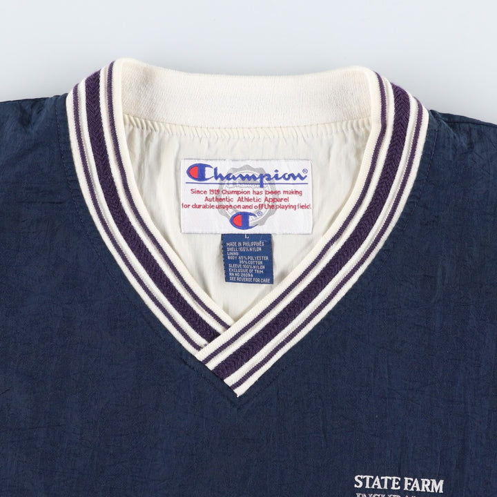 90'S Champion V-neck warm-up pullover, men's size L, vintage polyester navy blue type Vintage Second Hand