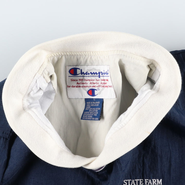 90'S Champion V-neck warm-up pullover, men's size L, vintage polyester navy blue type Vintage Second Hand