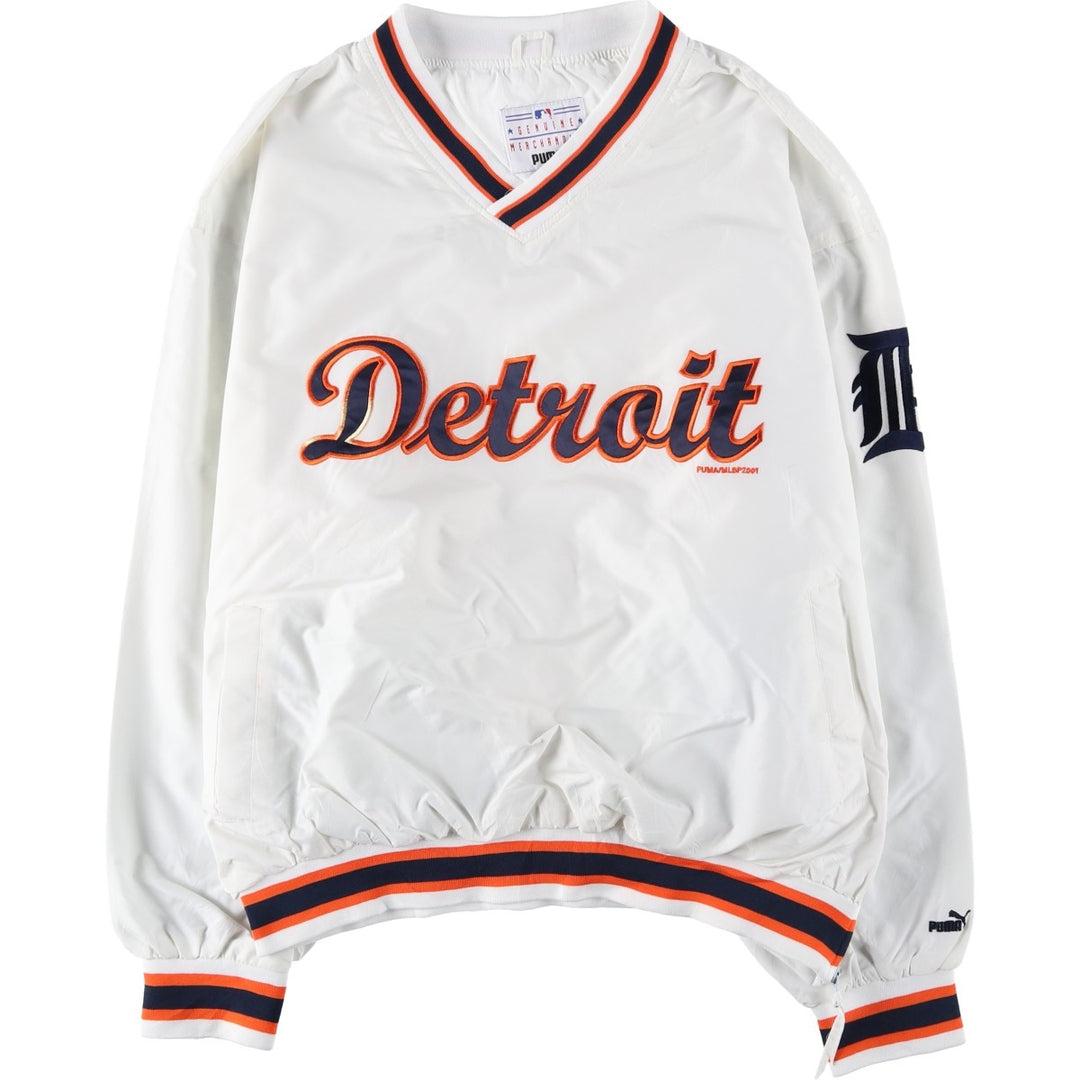 90'S Puma MLB Detroit Tigers V-neck warm-up pullover, men's size XL polyester pale white type Vintage Second Hand